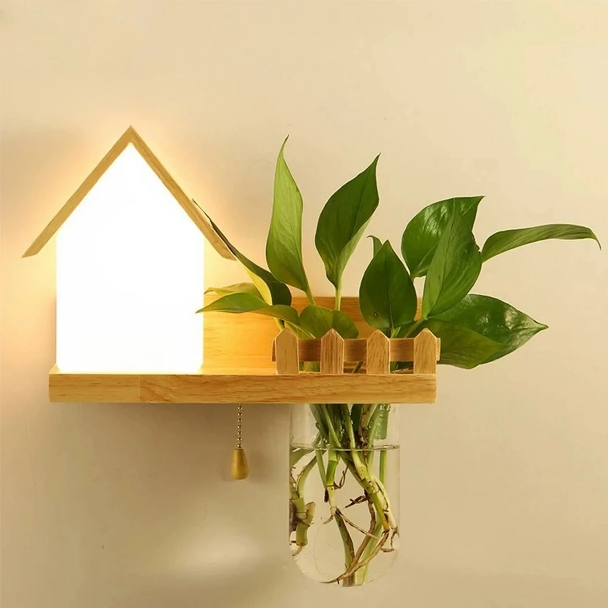 Wood House Design Plant Wall Lamp - Image 6