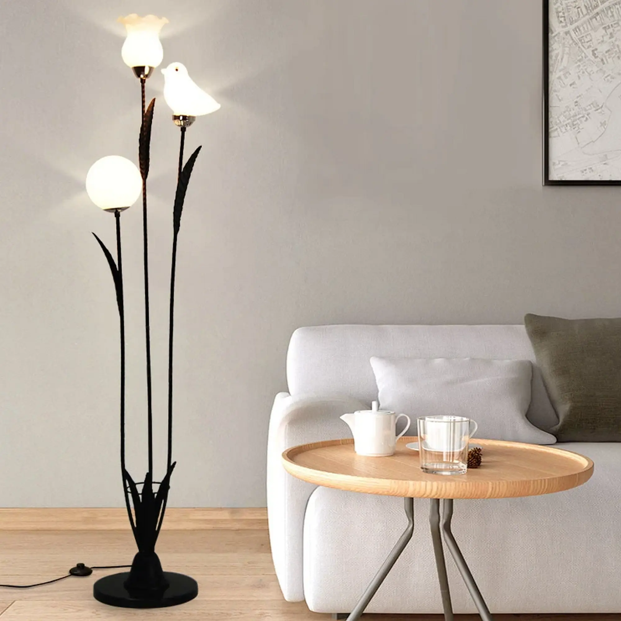 Flower & Bird Design Floor Lamp - Image 1