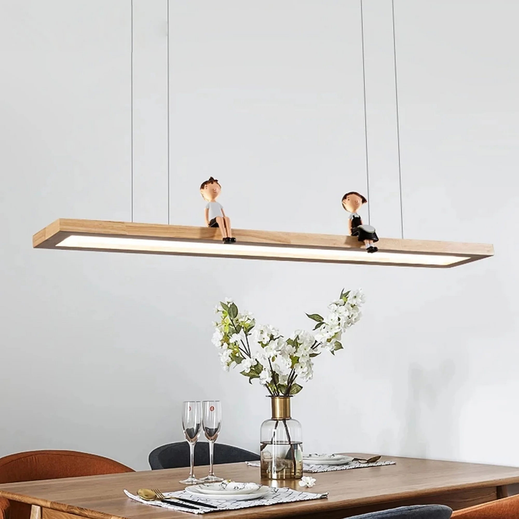 Nordic Style Rectangular Wooden Chandelier - Image 2