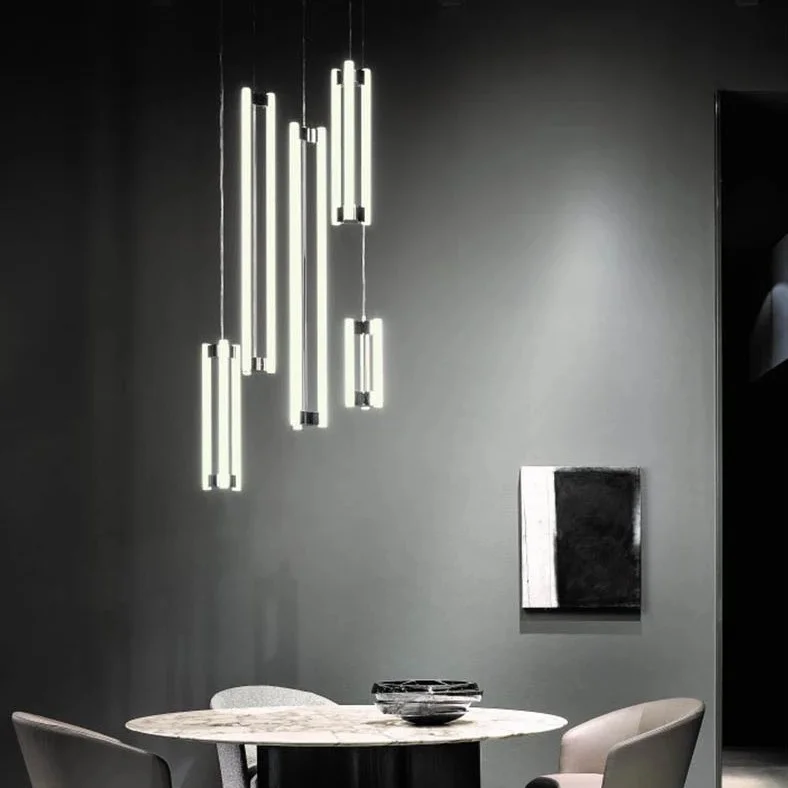 Modern luxury interior highlighting a Vertical LED Pendant with sleek linear design, delivering focused illumination and a sophisticated statement for contemporary spaces