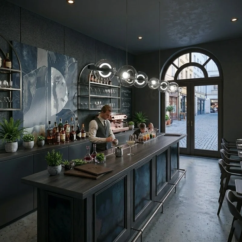 Modern Copper Bar Glass Chandelier - Image 3