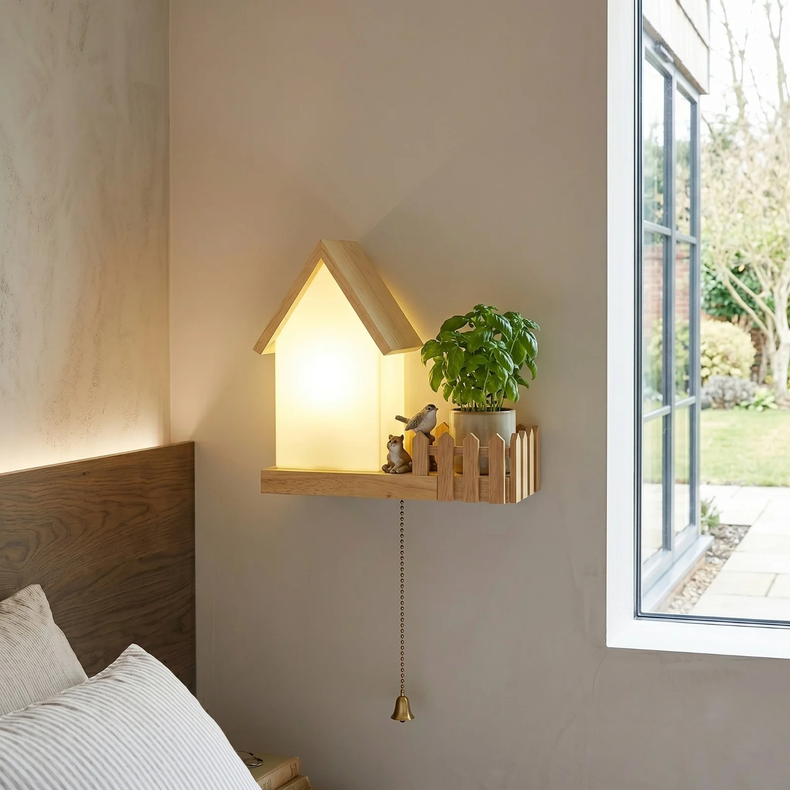 Wood House Design Plant Wall Lamp - Image 4