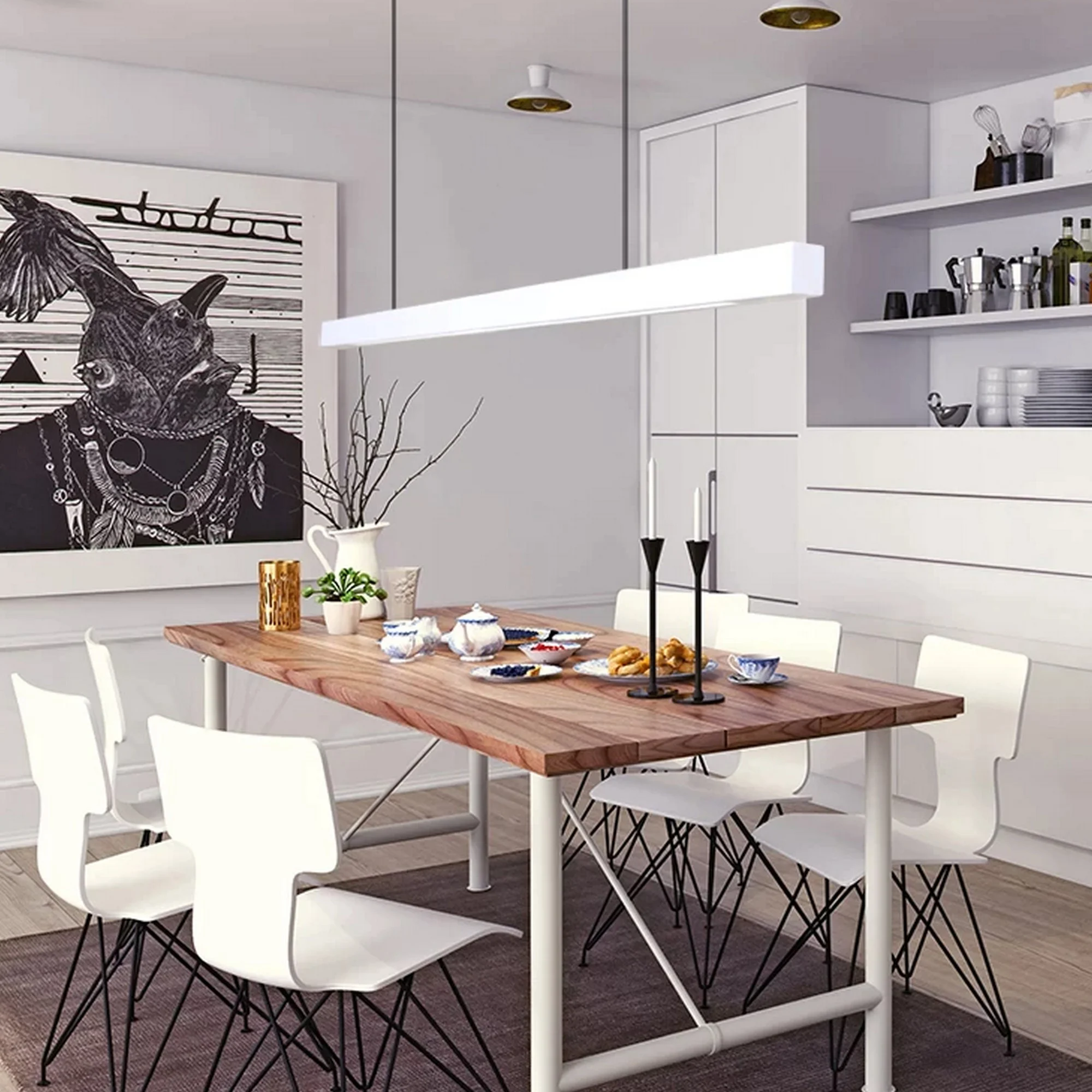 Classic Black White Wooden Chandelier - Image 2