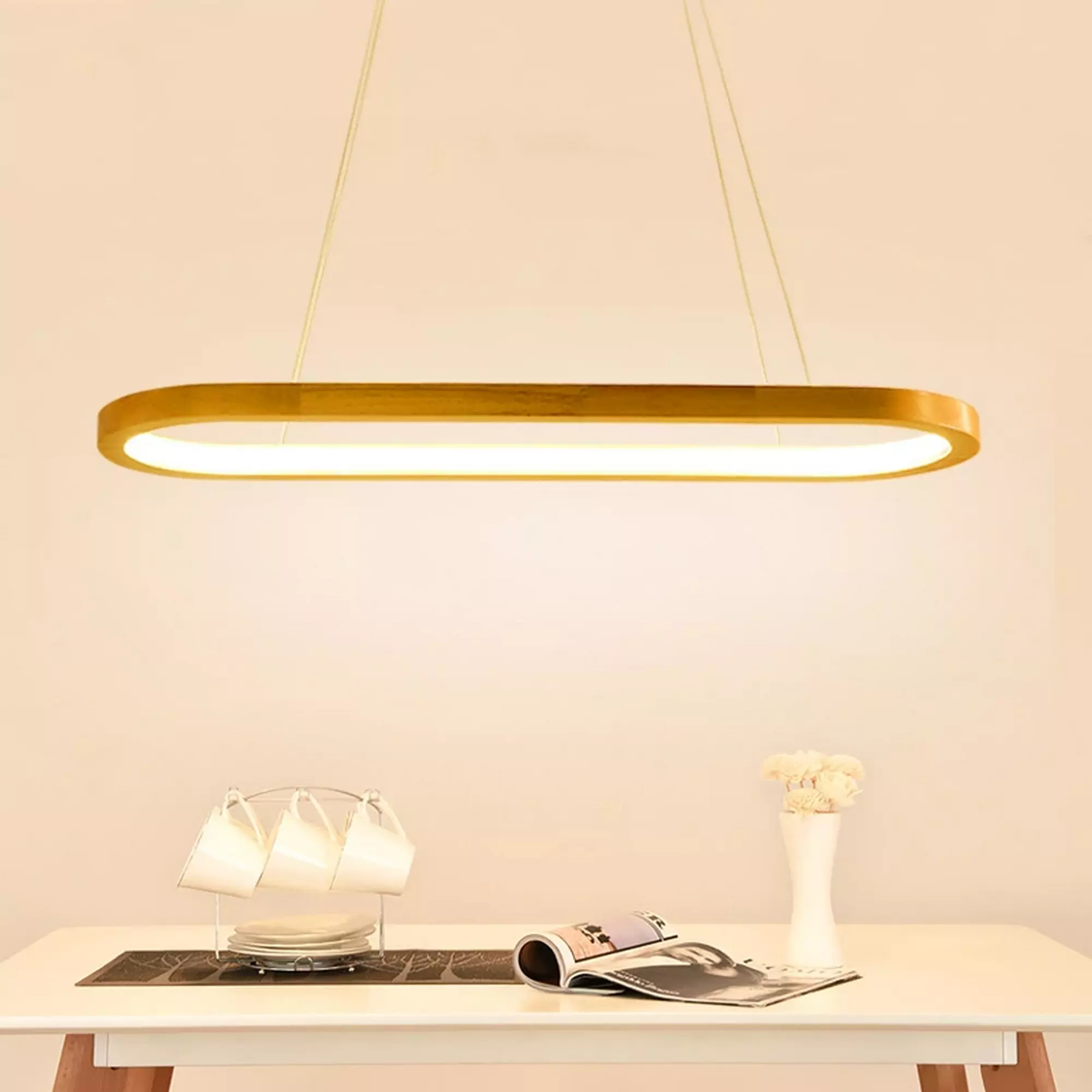 Oval Ring LED Wooden Pendant Light - Image 1