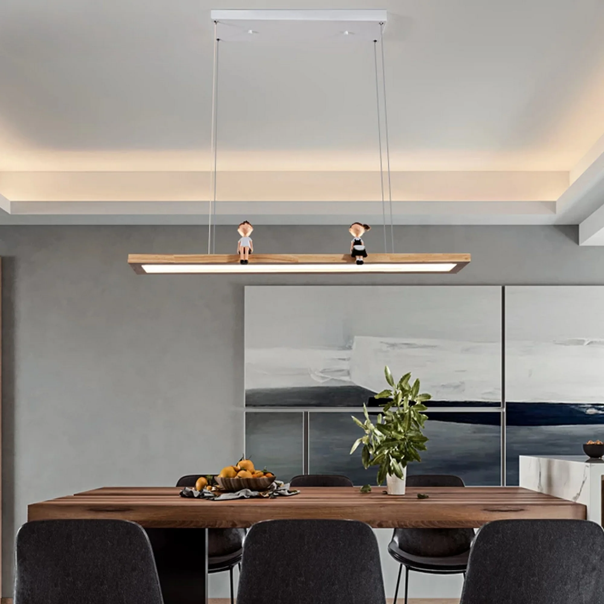 Nordic Style Rectangular Wooden Chandelier - Image 3