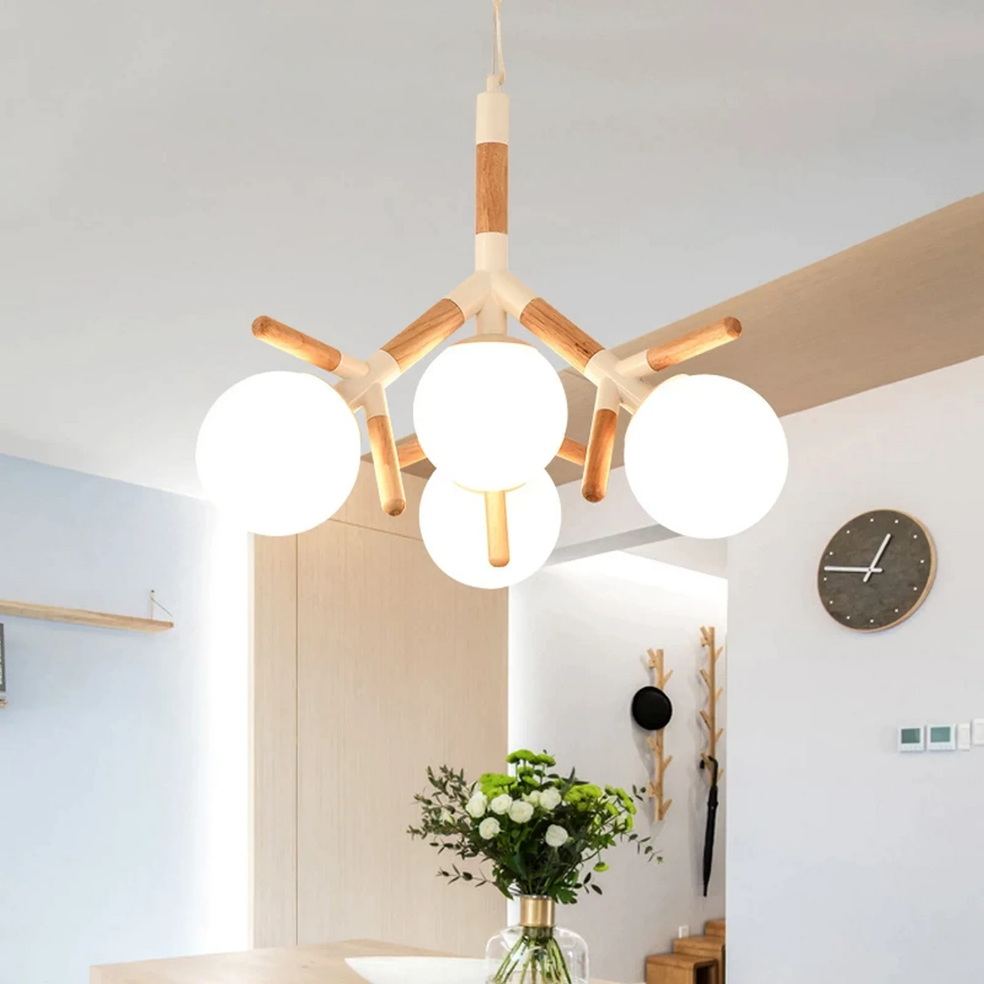 Modern 4 Heads Wooden Chandelier - Image 5