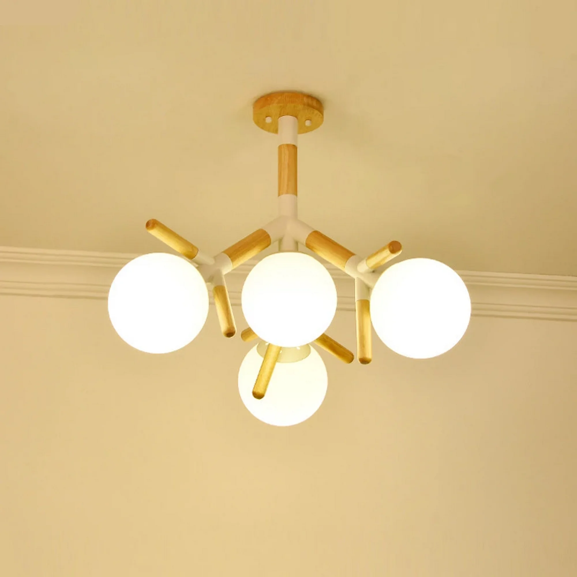 Modern 4 Heads Wooden Chandelier - Image 9