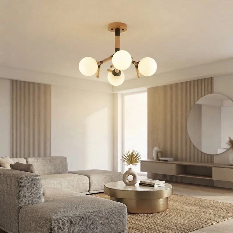 Modern 4 Heads Wooden Chandelier - Image 3