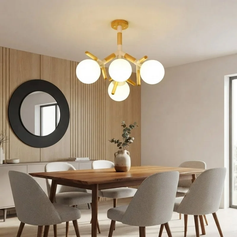 Modern 4 Heads Wooden Chandelier - Image 4