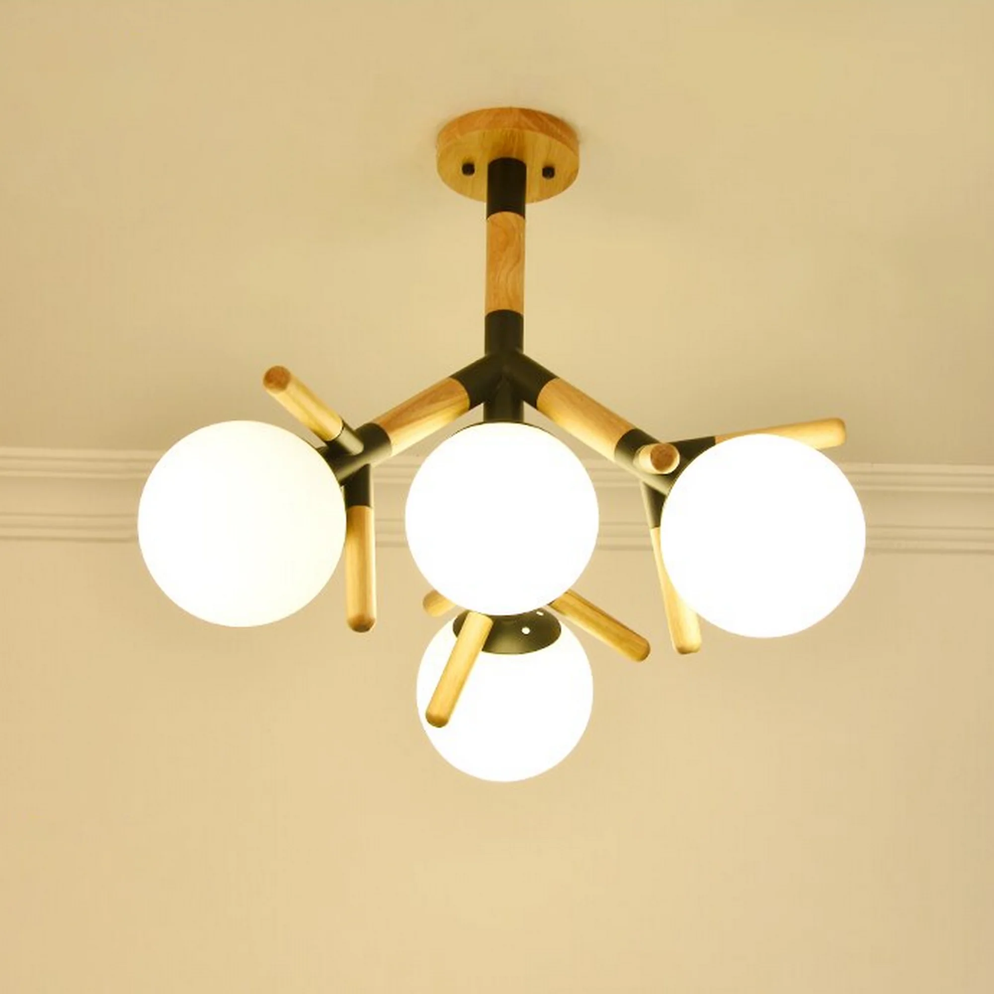 Modern 4 Heads Wooden Chandelier - Image 8