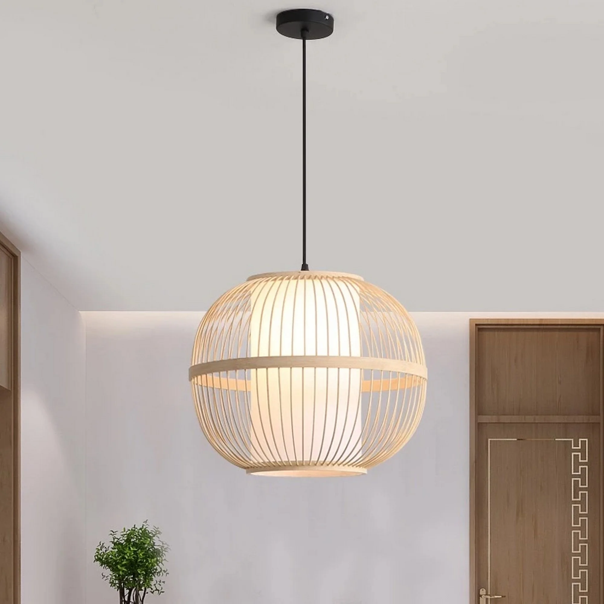 Round Bamboo Pendant Light - Image 7