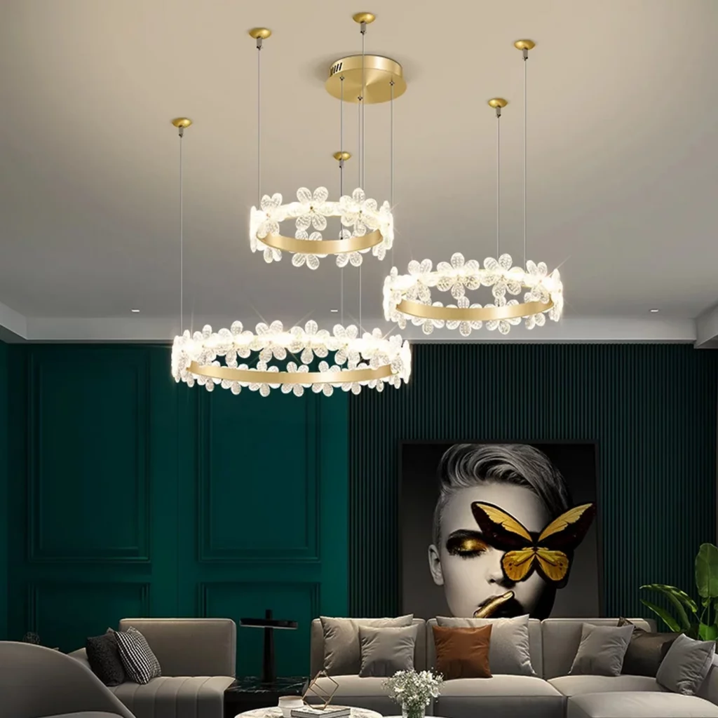 Luxury Flower Rings Chandelier with luxurious round warm crystalline finish