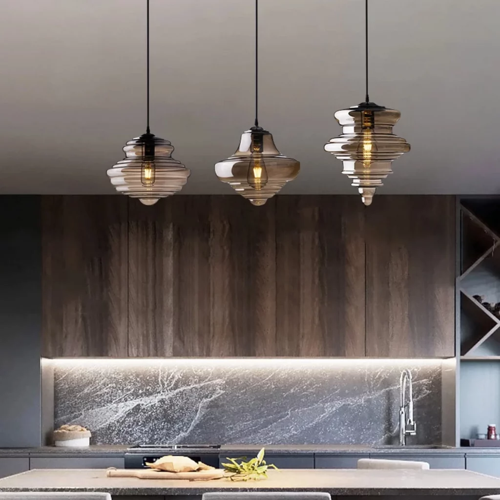 Retro Glass Artistic Hemp Pendant Light hanging in a stylish living space, featuring warm ambient glow, textured glass shade, and natural rope detail for vintage charm