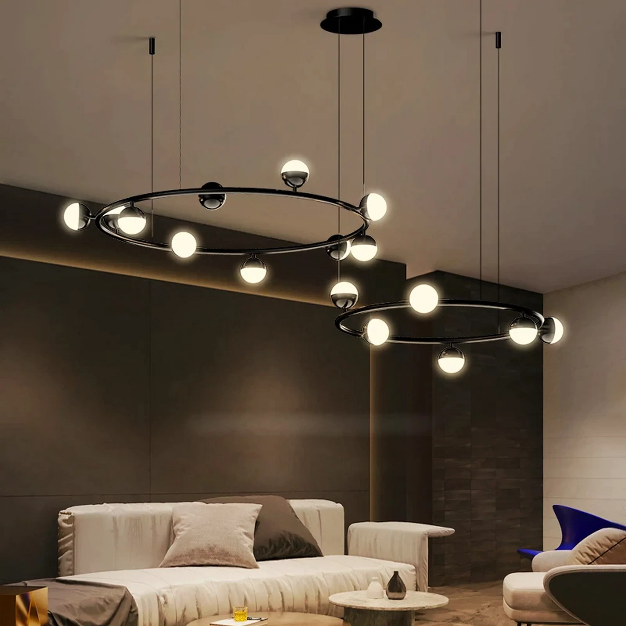 Modern Black Rings Chandelier - Image 2