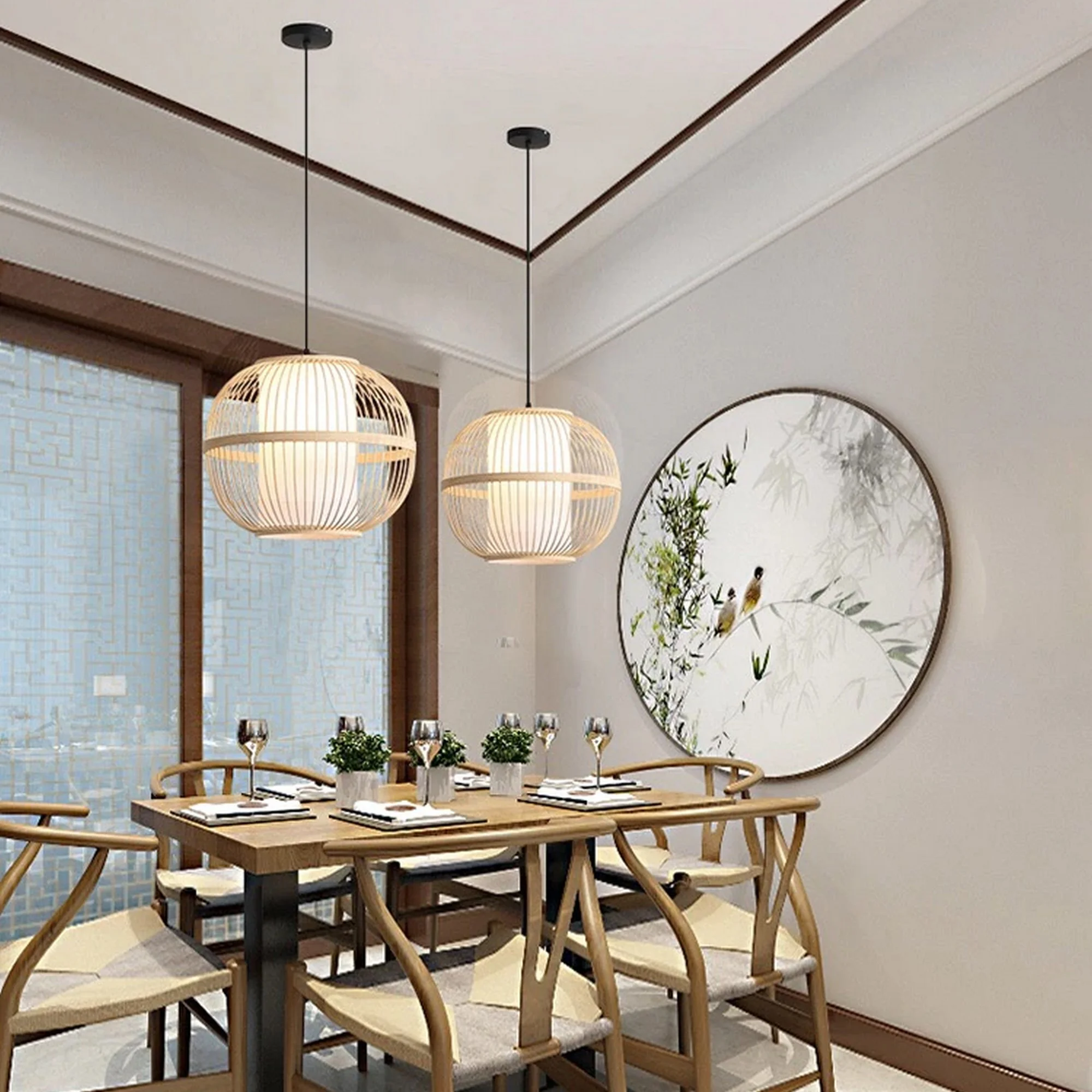 Round Bamboo Pendant Light - Image 3