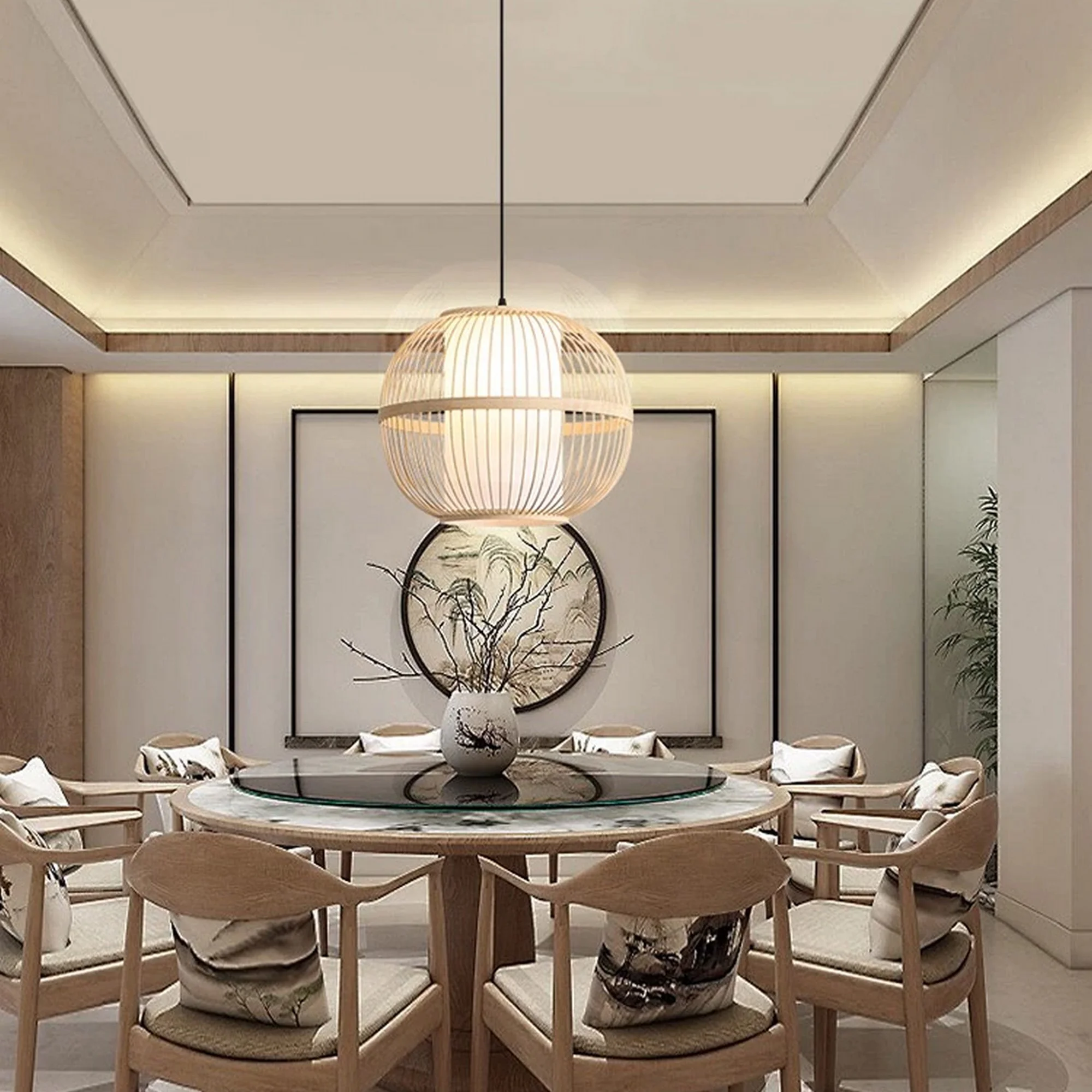 Round Bamboo Pendant Light - Image 6