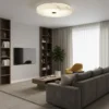 This modern living room features a Classical Marble Round Design Ceiling Light as a central focal point, casting a warm glow