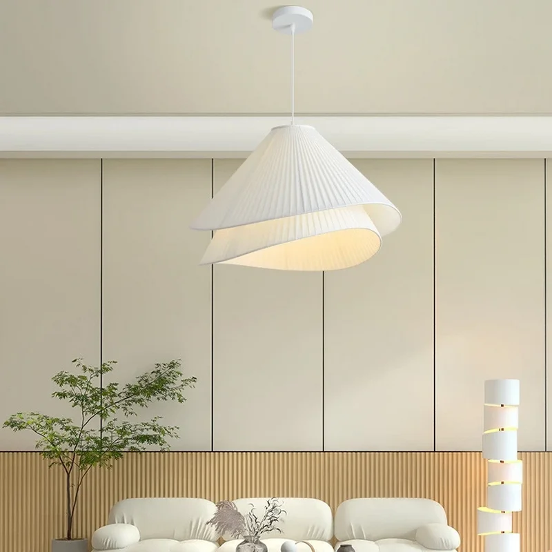 White Fabric Pleated Pendant Light